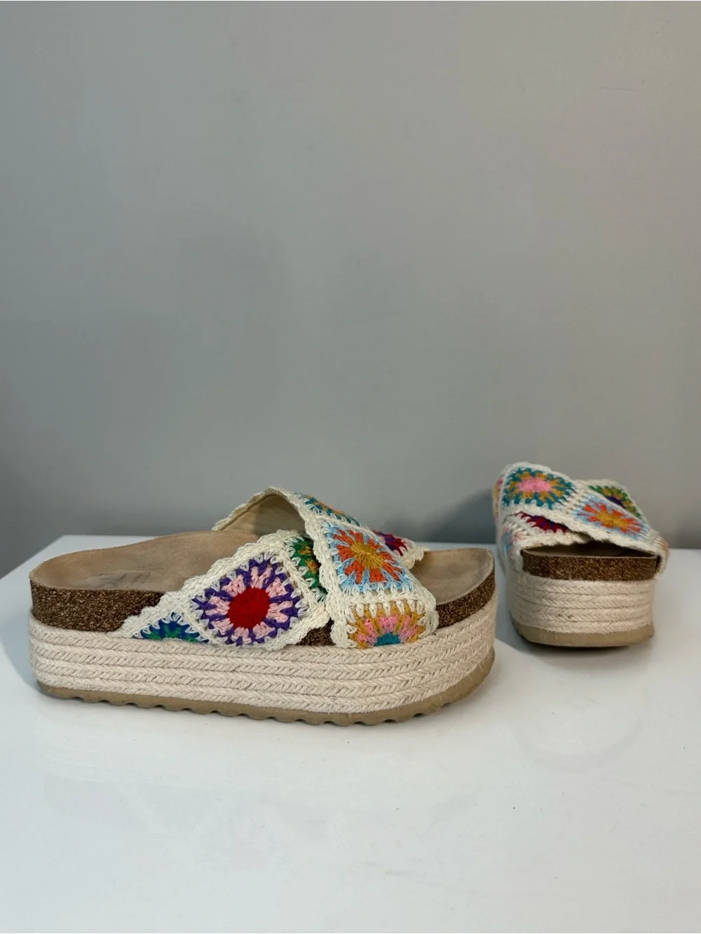 Dirty Laundry Plays Floral Crochet Platform Cork Platform Espadrilles Size 6